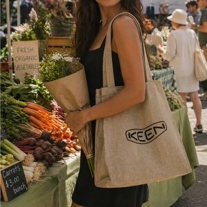 KEEN Footwear Recycled Cotton Bag With Flat Bottom Base and Black Logo